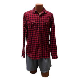 Lands End Red Buffalo Plaid Flannel, Button Down, Large, 16-16.5, Pre-owned
